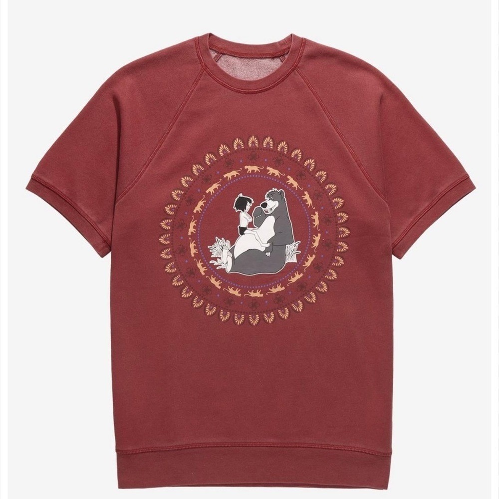 Disney The Jungle Book Mowgli Baloo Mandala Short Sleeve Sweatshirt Burgundy 4X